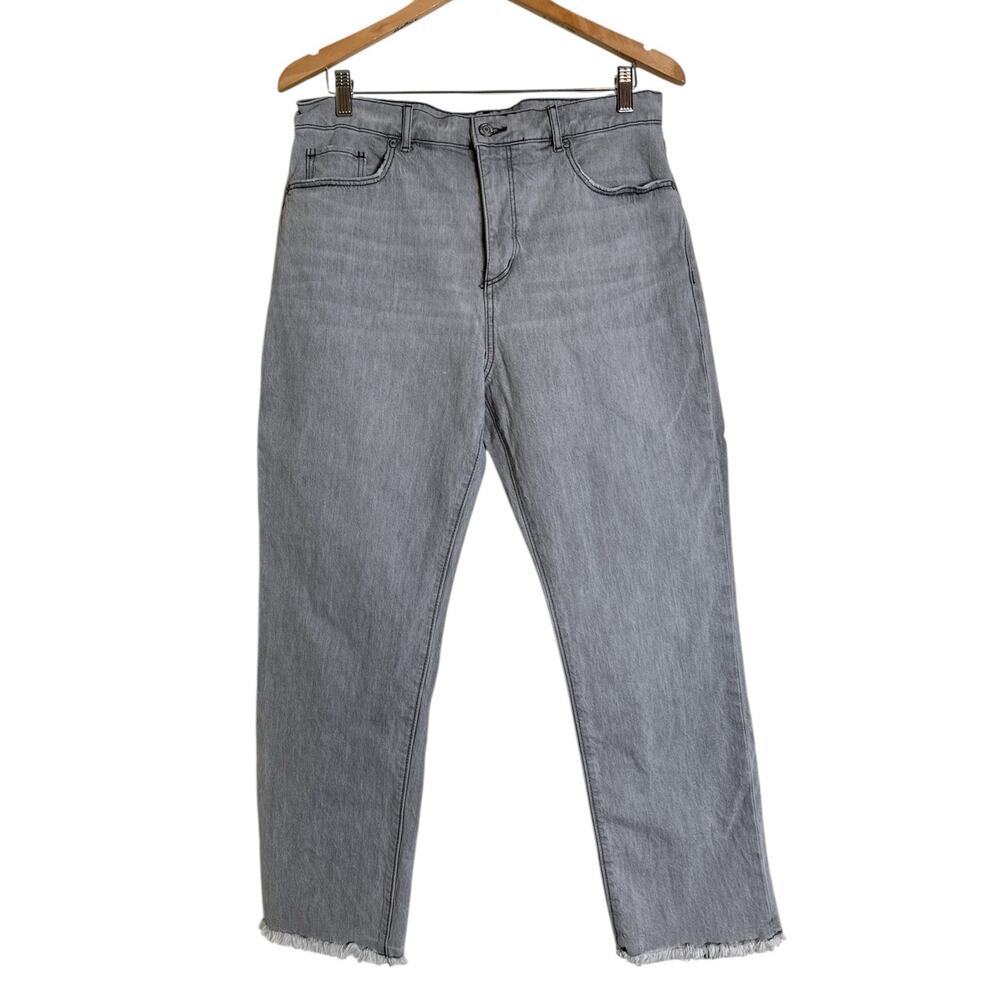 Ann Taylor LOFT Women's High Waisted Raw Hem Straight Crop Denim Jeans SZ 8 Gray